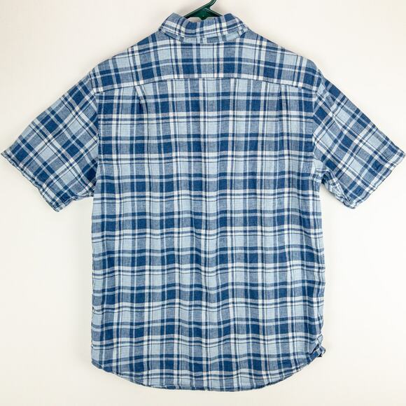 Cremieux Linen Blend Shirt Men's Small Button-Up Short Sleeve Blue Plaid - Picture 10 of 12